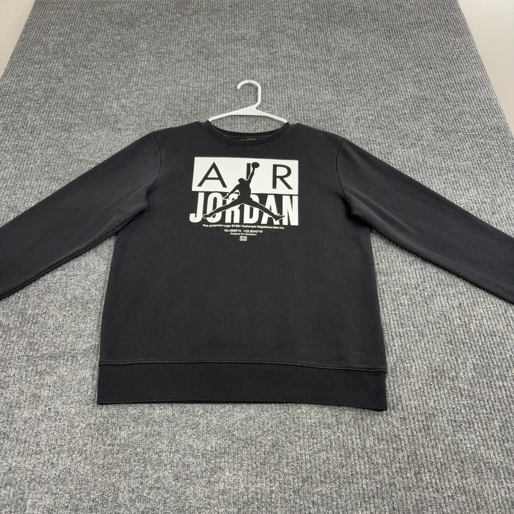 Jordan Sweatshirt Mens M Black Cotton Blend Graphic Jumpman Logo Streetwear